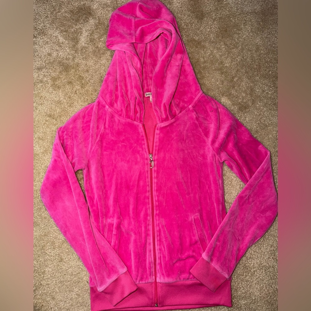 Juicy Couture Hot Pink Velour Zip Up Hoodie Sz XS - Picture 3 of 3